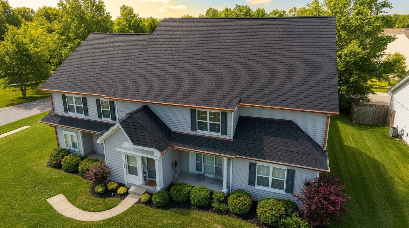 Roof after replacement: brand new shingles